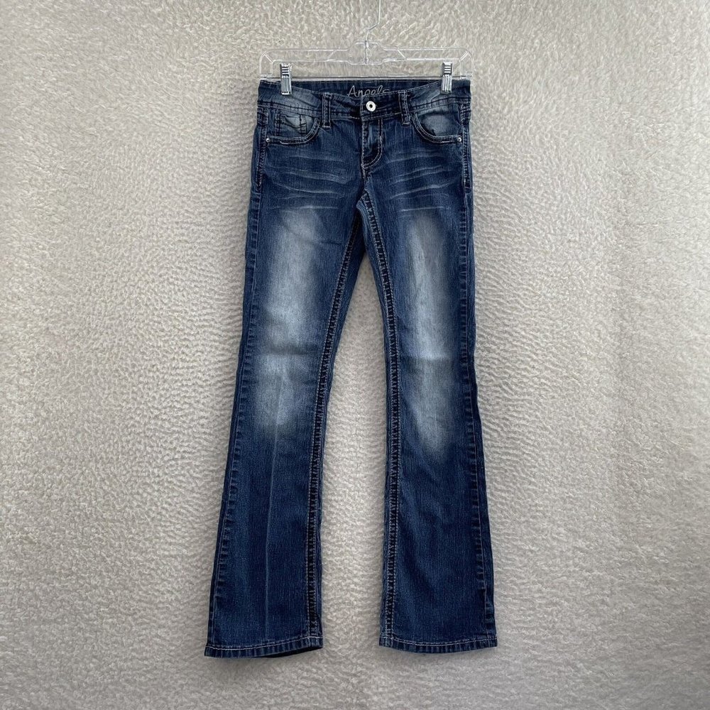 Y2K 2000s Angels Stretch Dark Wash Low Rise Bootcut Flare Jeans Women 00 0 23 24